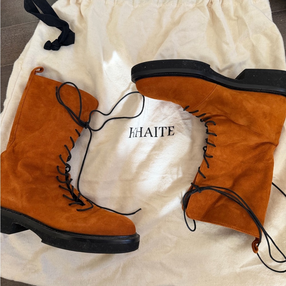 KHAITE Women's Bold Orange Lace-Up Boots